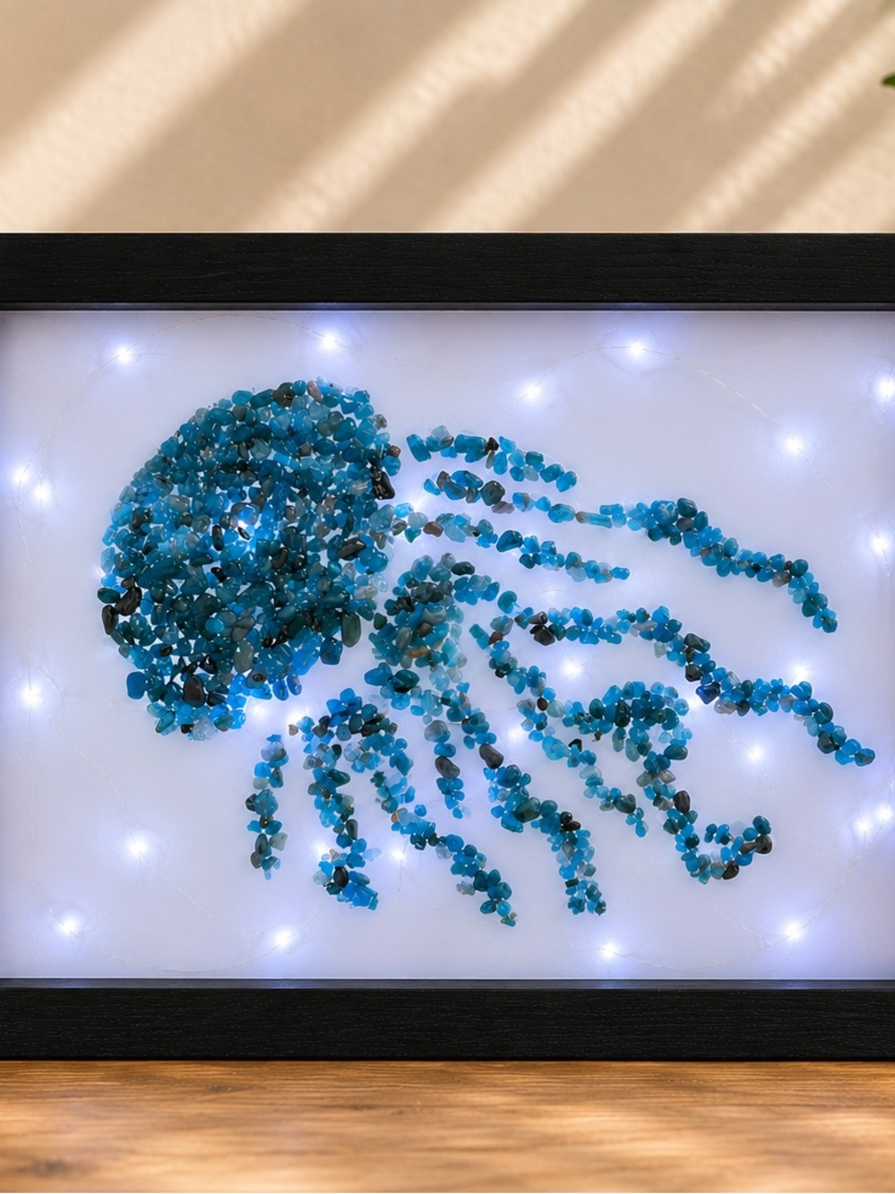 Blue Apatite Jellyfish Crystal Chips Light Box